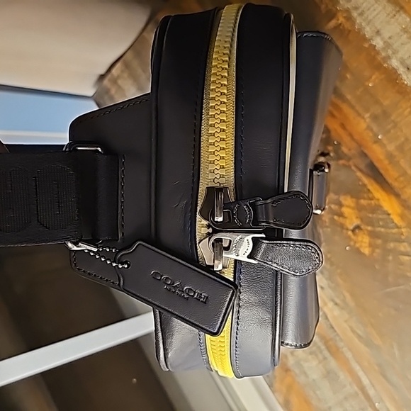 Coach Track Pack In Colorblock - All Calf Leather - Gunmetal-Lime-Green - Picture 6 of 12